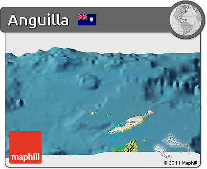 Shaded Relief 3D Map of Anguilla, single color outside, satellite sea