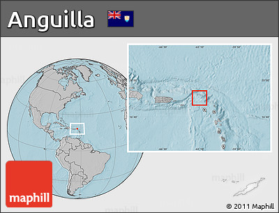 Blank Location Map of Anguilla, gray outside, hill shading outside