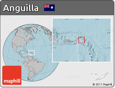 Blank Location Map of Anguilla, gray outside, hill shading outside