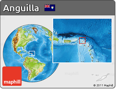 Flag Location Map of Anguilla, physical outside