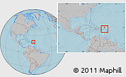 Gray Location Map of Anguilla, within the entire continent, hill shading