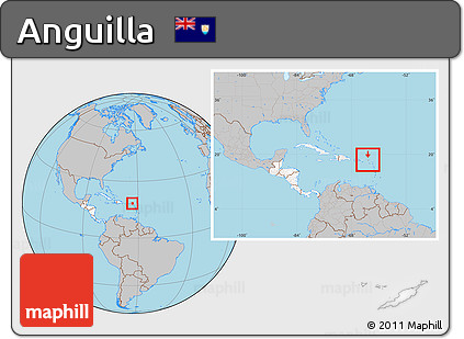 Gray Location Map of Anguilla, highlighted continent, within the entire continent