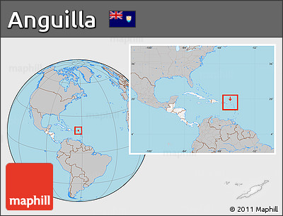 Gray Location Map of Anguilla, highlighted continent, within the entire continent