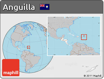 Gray Location Map of Anguilla, highlighted continent, within the entire continent