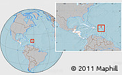Gray Location Map of Anguilla, highlighted continent, within the entire continent, hill shading