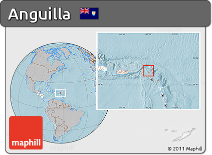 Gray Location Map of Anguilla, highlighted continent, hill shading