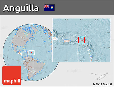 Gray Location Map of Anguilla, highlighted continent, hill shading