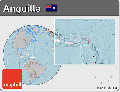 Gray Location Map of Anguilla, highlighted continent, hill shading