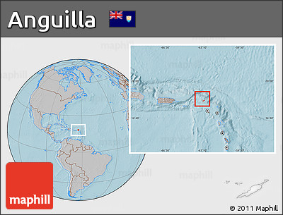 Gray Location Map of Anguilla, hill shading