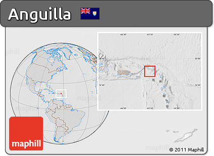 Gray Location Map of Anguilla, lighten, desaturated, hill shading
