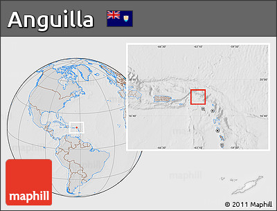 Gray Location Map of Anguilla, lighten, desaturated, hill shading