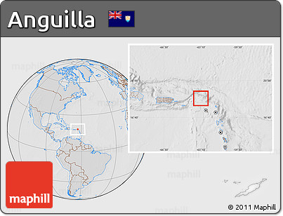 Gray Location Map of Anguilla, lighten, desaturated, hill shading