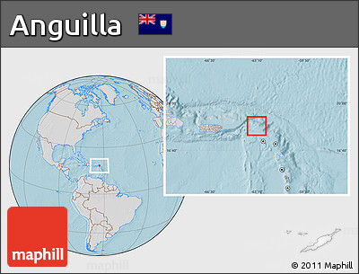 Gray Location Map of Anguilla, lighten, desaturated, land only, hill shading