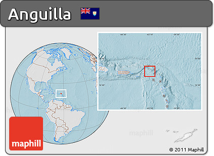 Gray Location Map of Anguilla, lighten, land only, hill shading