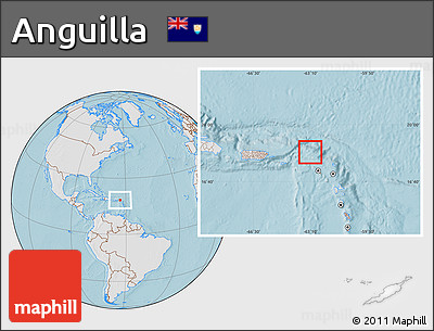 Gray Location Map of Anguilla, lighten, land only, hill shading