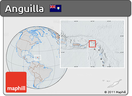 Gray Location Map of Anguilla, lighten, semi-desaturated, hill shading