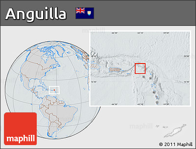 Gray Location Map of Anguilla, lighten, semi-desaturated, hill shading