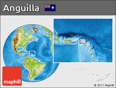 Gray Location Map of Anguilla, physical outside