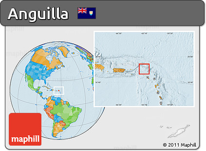 Gray Location Map of Anguilla, political outside, hill shading