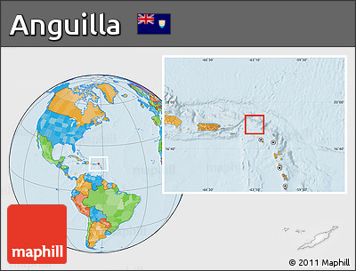 Gray Location Map of Anguilla, political outside, hill shading