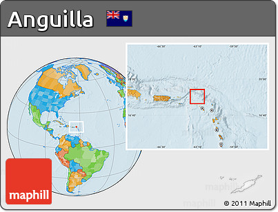 Gray Location Map of Anguilla, political outside, hill shading