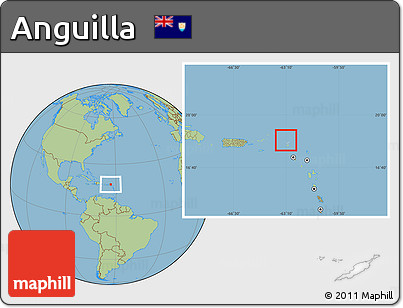Gray Location Map of Anguilla, savanna style outside, hill shading inside