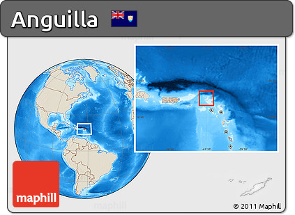 Gray Location Map of Anguilla, shaded relief outside, hill shading