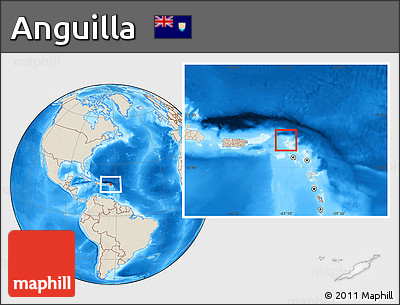 Gray Location Map of Anguilla, shaded relief outside, hill shading