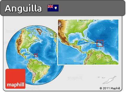 Physical Location Map of Anguilla, within the entire continent