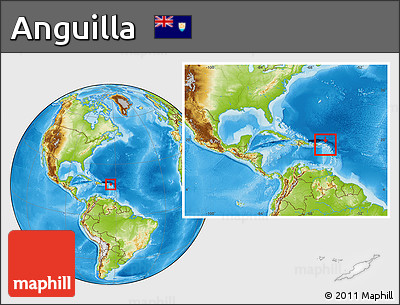 Physical Location Map of Anguilla, within the entire continent