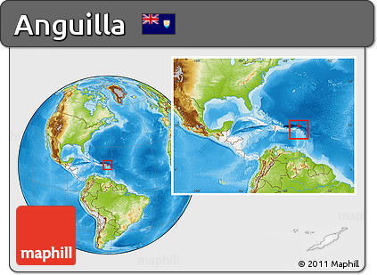 Physical Location Map of Anguilla, highlighted continent, within the entire continent