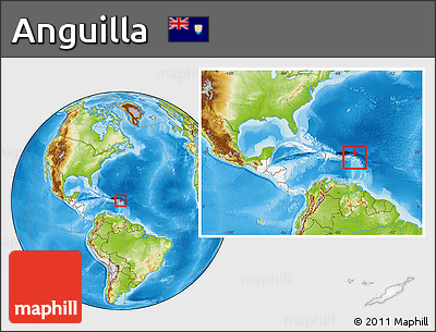 Physical Location Map of Anguilla, highlighted continent, within the entire continent