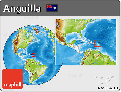 Physical Location Map of Anguilla, highlighted continent, within the entire continent