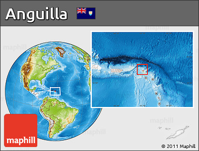 Physical Location Map of Anguilla, highlighted continent