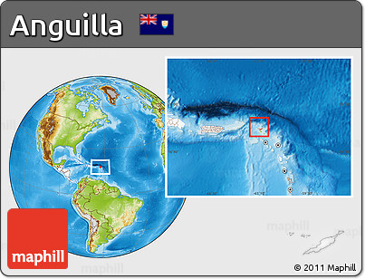 Physical Location Map of Anguilla, highlighted continent
