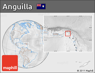 Physical Location Map of Anguilla, lighten, desaturated