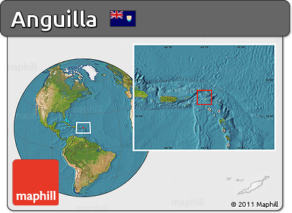 Physical Location Map of Anguilla, satellite outside
