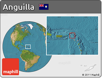 Physical Location Map of Anguilla, satellite outside