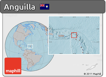 Political Location Map of Anguilla, gray outside, hill shading