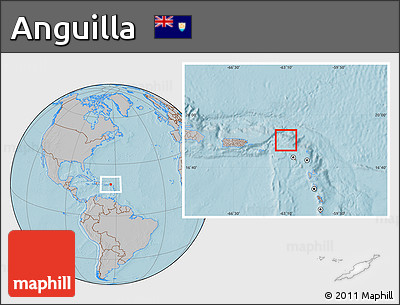 Political Location Map of Anguilla, gray outside, hill shading