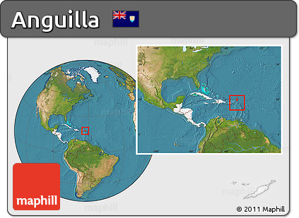 Satellite Location Map of Anguilla, highlighted continent, within the entire continent
