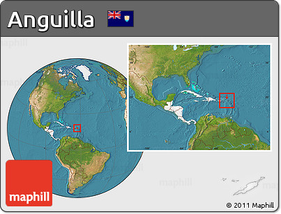 Satellite Location Map of Anguilla, highlighted continent, within the entire continent