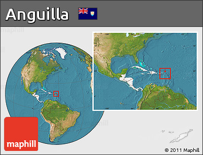 Satellite Location Map of Anguilla, highlighted continent, within the entire continent