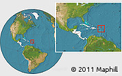 Satellite Location Map of Anguilla, highlighted continent, within the entire continent
