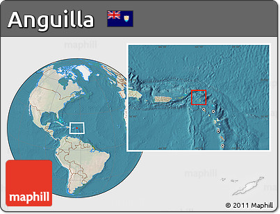 Satellite Location Map of Anguilla, lighten, land only