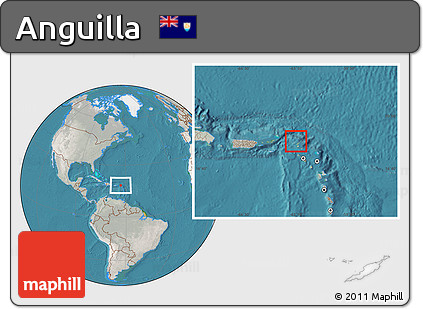 Satellite Location Map of Anguilla, lighten, semi-desaturated, land only