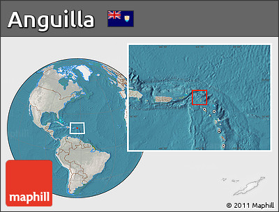 Satellite Location Map of Anguilla, lighten, semi-desaturated, land only