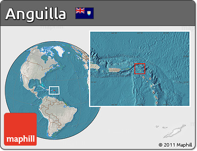 Satellite Location Map of Anguilla, lighten, semi-desaturated, land only