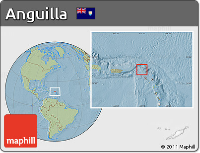 Satellite Location Map of Anguilla, savanna style outside, hill shading
