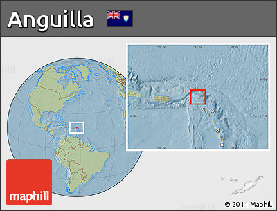 Satellite Location Map of Anguilla, savanna style outside, hill shading